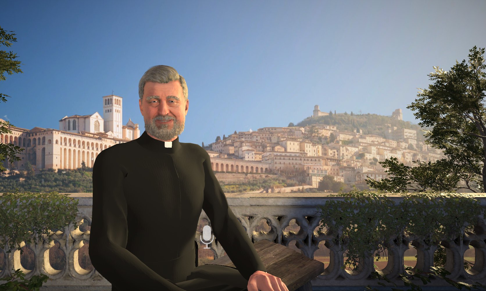 Father Justin in collar on the Assisi balcony